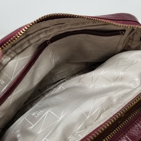 Badgley Mischka Dark Burgundy Red Faux Croc Embossed Leather & Brown Handbag - Picture 15 of 16
